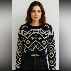 Storia Navy and Cream Patterned Sweater